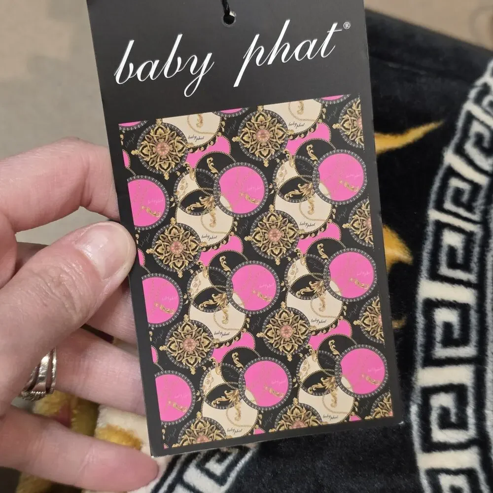 Baby Phat Black Gold Pink Baroque Chain Medal Print Throw Blanket 60x70 Y2K NEW